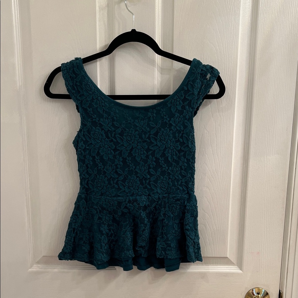 Self Esteem Teal Lace Peplum Tank Top
